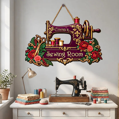 Personalized Sewing Room Decor Wood Sign Vintage Sewing Machine - Custom Name Gift for Mom