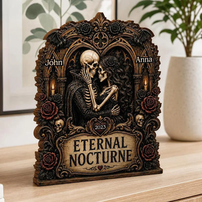 Eternal Nocturne Gothic Skeleton Couple - Personalized Wooden Block Gift