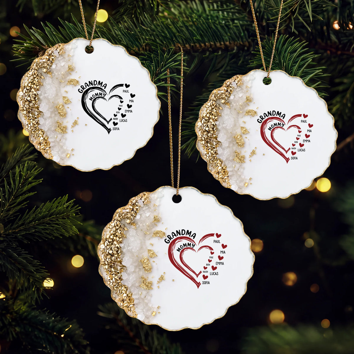 Grandma Mommy Heart Design Personalized Acrylic Ornament - Custom Family Names Keepsake Gift for Mom and Grandma