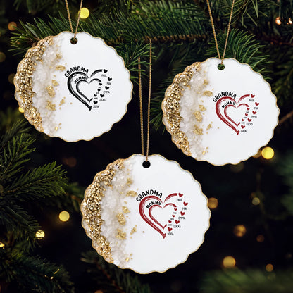Grandma Mommy Heart Design Personalized Acrylic Ornament - Custom Family Names Keepsake Gift for Mom and Grandma