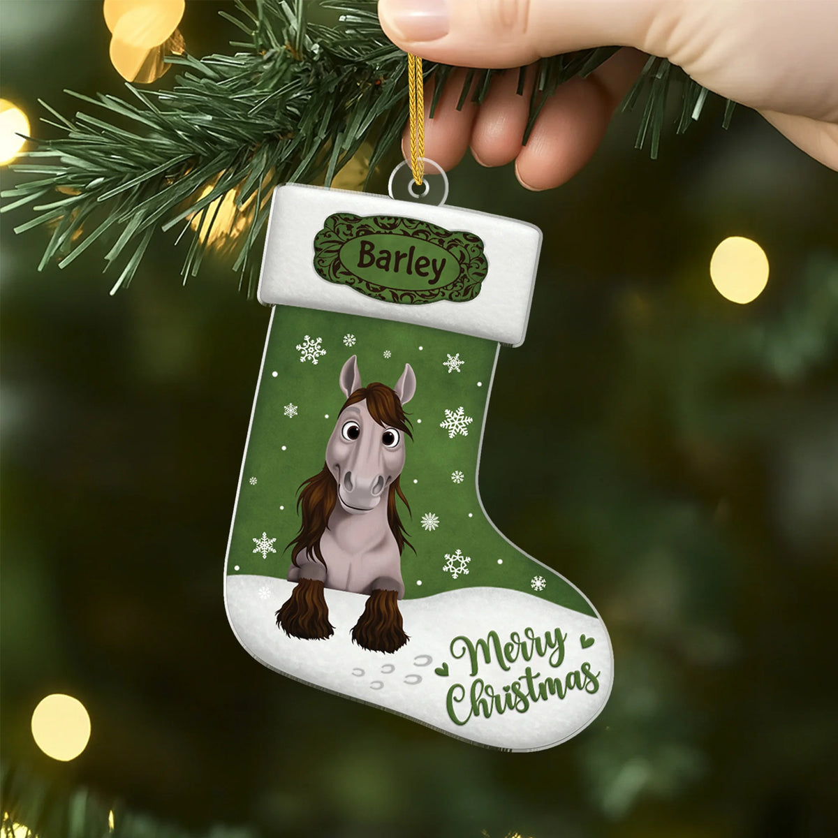 Merry Christmas Personalized Horse Stocking Acrylic Ornament - Custom Gift for Horse Lovers
