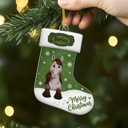 Merry Christmas Personalized Horse Stocking Acrylic Ornament - Custom Gift for Horse Lovers