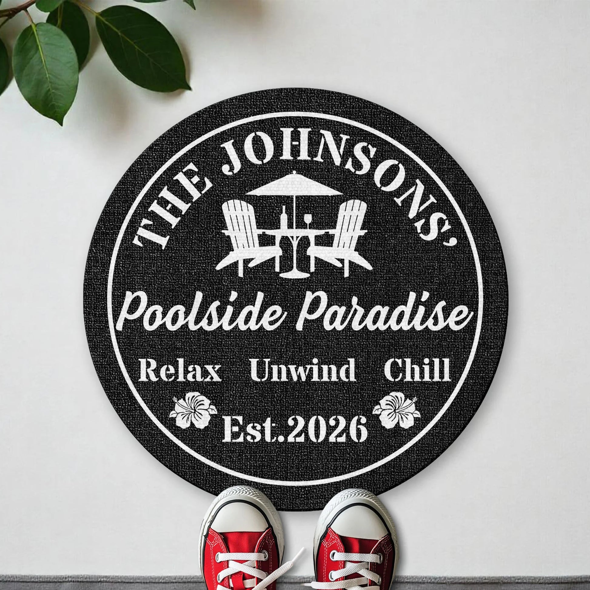 Personalized Poolside Paradise Doormat personalization view for Couples