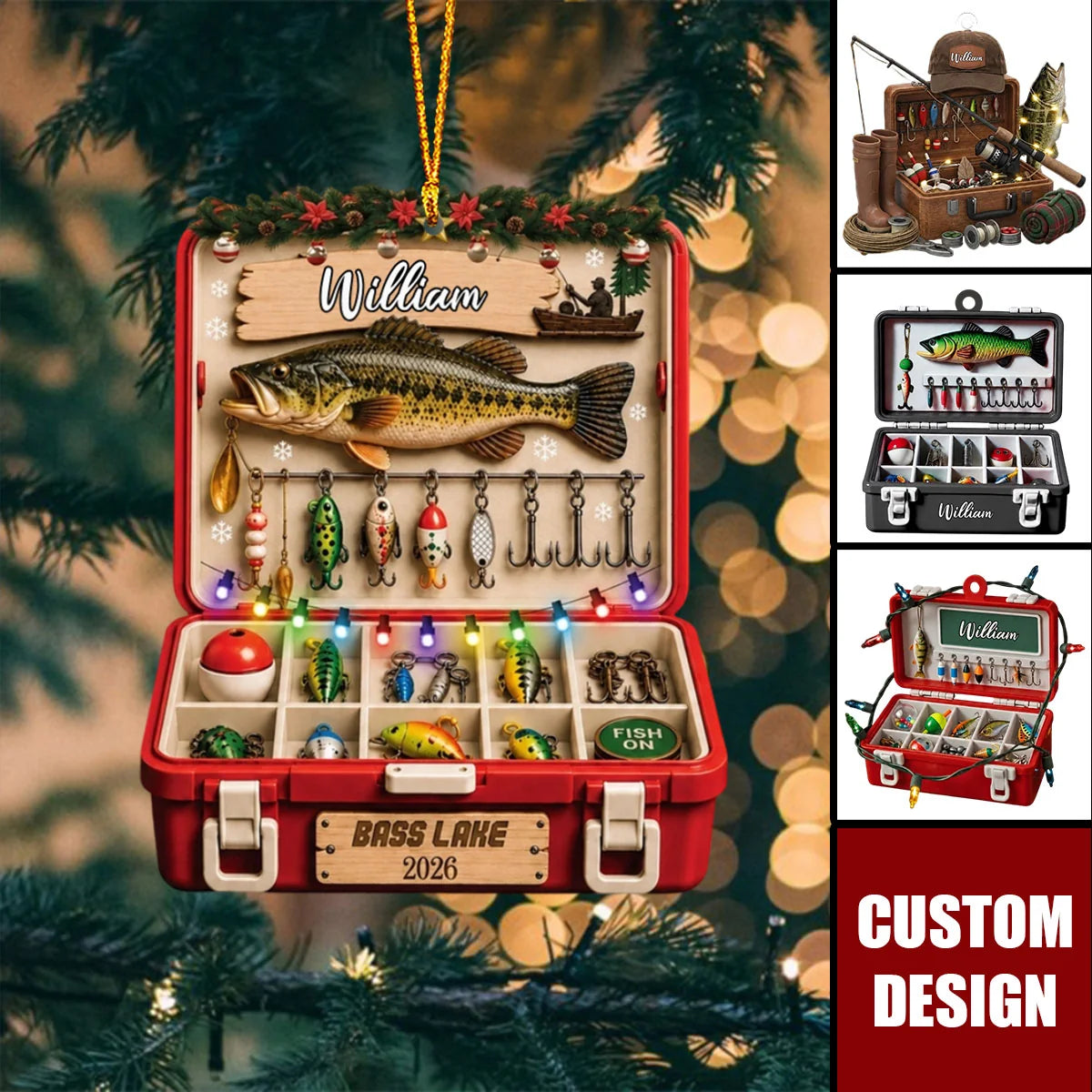 Personalized Fishing Tackle Box Acrylic Ornament - Custom Fisherman Christmas Keepsake Gift