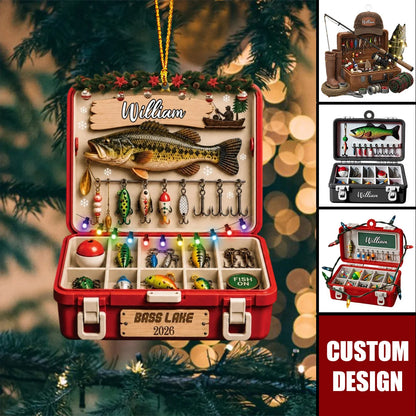 Personalized Fishing Tackle Box Acrylic Ornament - Custom Fisherman Christmas Keepsake Gift