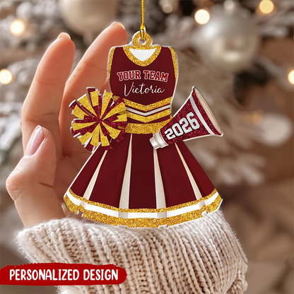 Custom Cheerleader Uniform Acrylic Ornament - Personalized Cheer Team Keepsake Gift