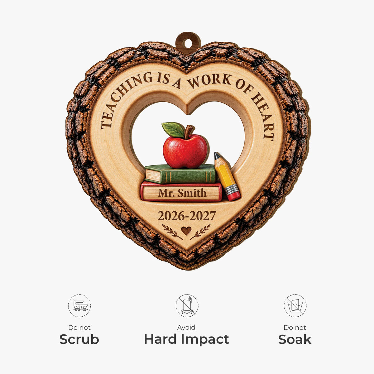 Teaching Is a Work of Heart Personalized Wood Ornament - Teacher Christmas Keepsake