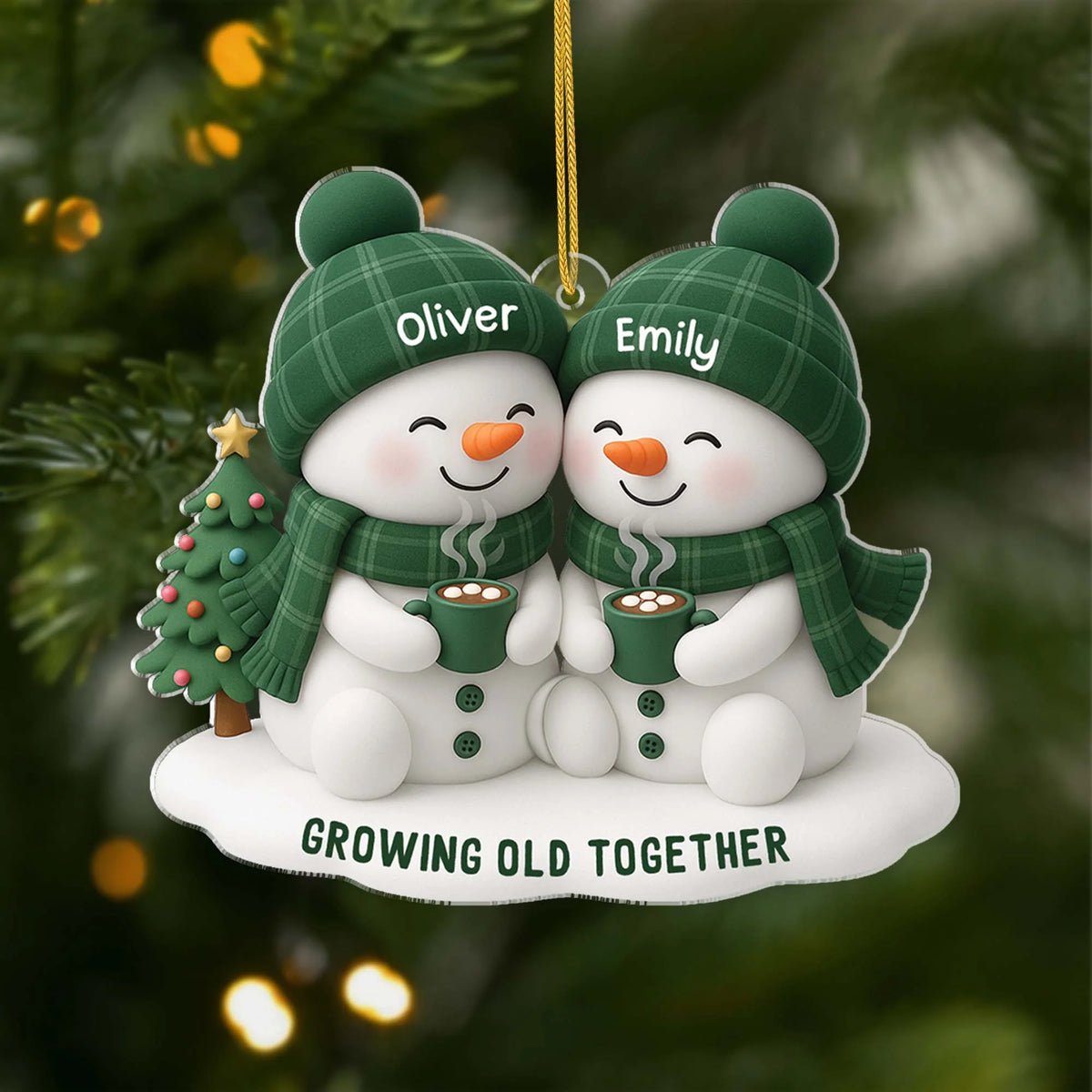 "Growing Old Together" Personalized Snowman Couple Ornament - Custom Christmas Keepsake