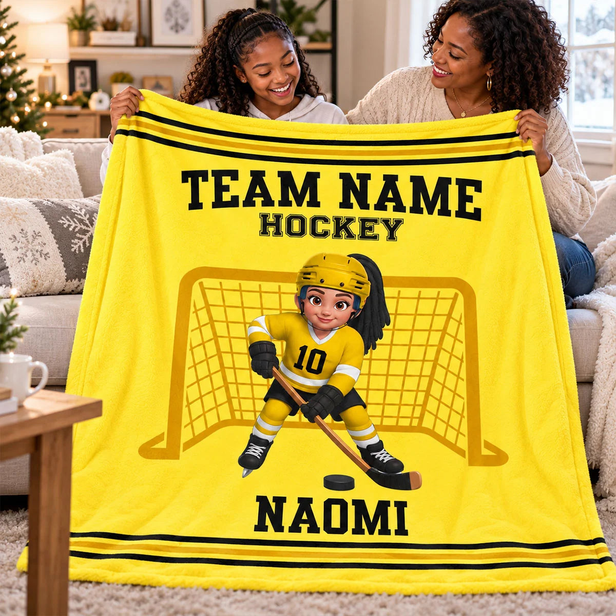 Personalized Hockey Blanket - Custom Player Name & Team Christmas Gift for Kids