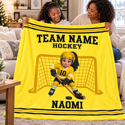 Personalized Hockey Blanket - Custom Player Name & Team Christmas Gift for Kids