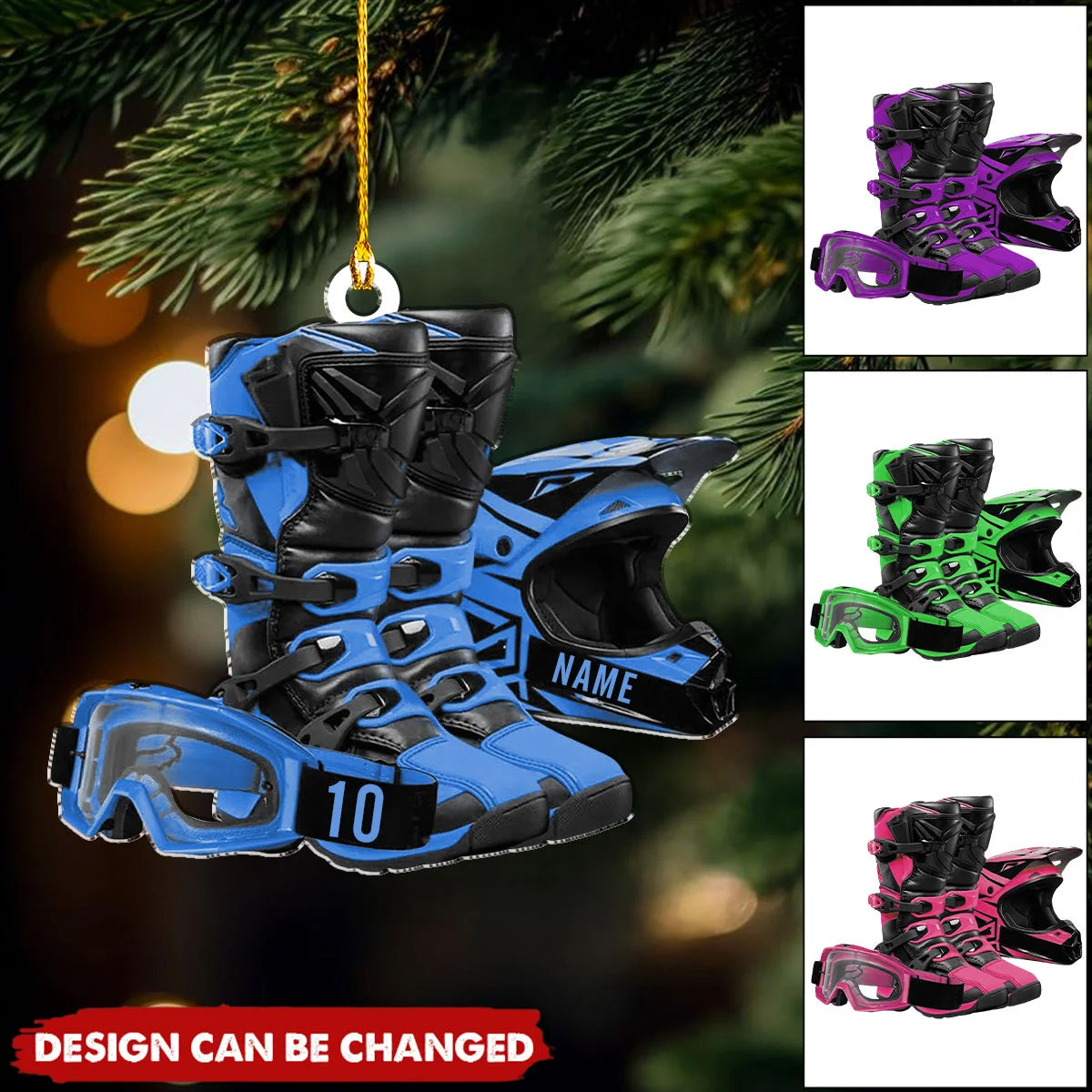 Custom Name & Number Personalized Motocross Ornament - Dirt Bike Boots Christmas Keepsake for Son & Dad