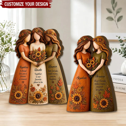 Side By Side Or Miles Apart Personalized Wooden Block - Custom Fall Bestie Keepsake Gift for Best Friends