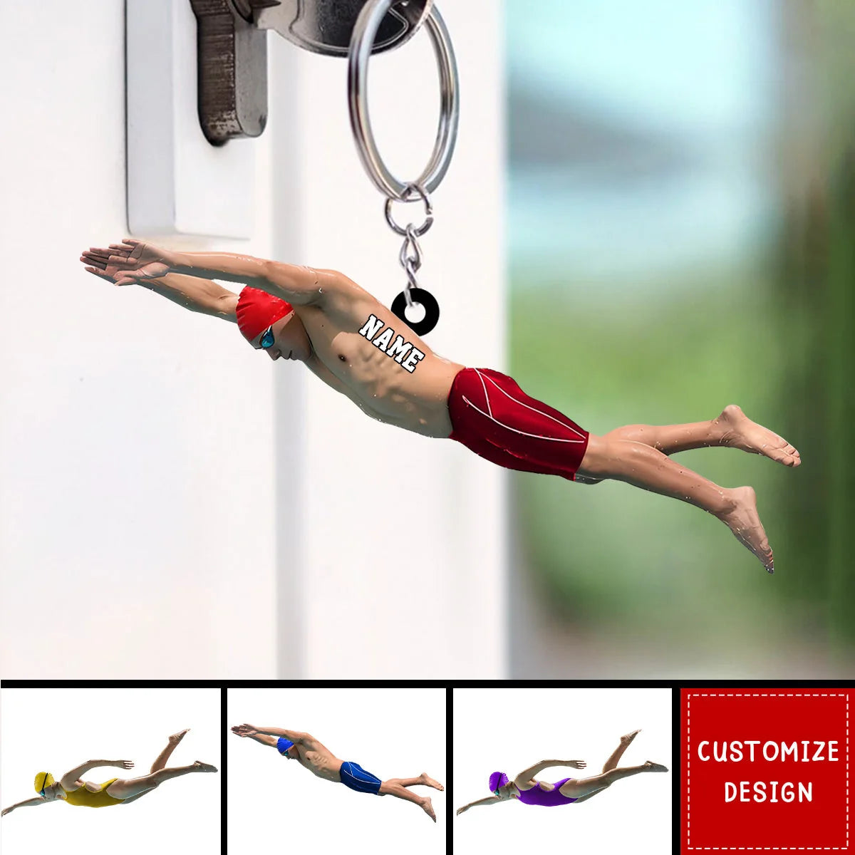 Personalized Swimmer Acrylic Keychain - Custom Name Athlete Keepsake Gift