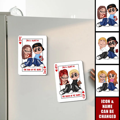 King Of My Heart Y2K Playing Card Personalized Couple Fridge Magnet - Anniversary Gift for Boyfriend Girlfriend