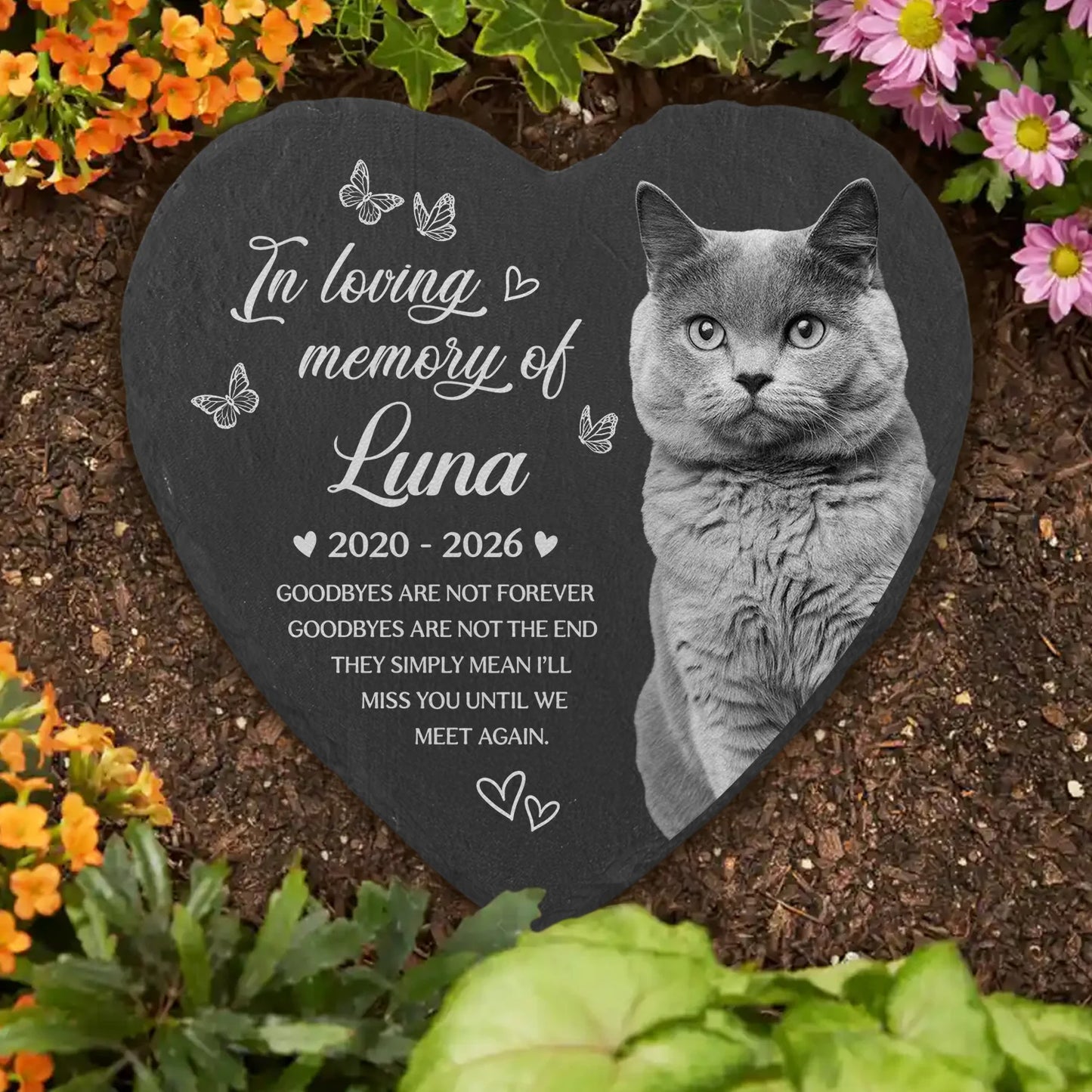 "Goodbyes Are Not Forever" Personalized Pet Memorial Stone - Custom Photo Gift for Dog Cat Lovers