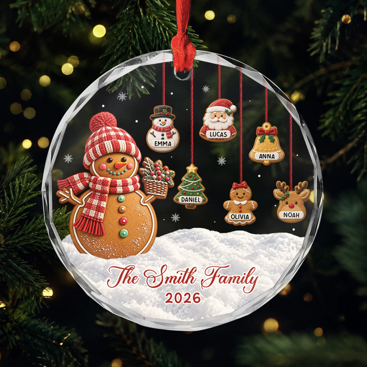 Gingerbread Snowman Personalized Glass Ornament - Custom Christmas Family Keepsake Gift