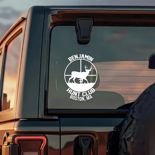 Custom Hunting Club Car Decal for Dad with personalized design details for meaningful gifting