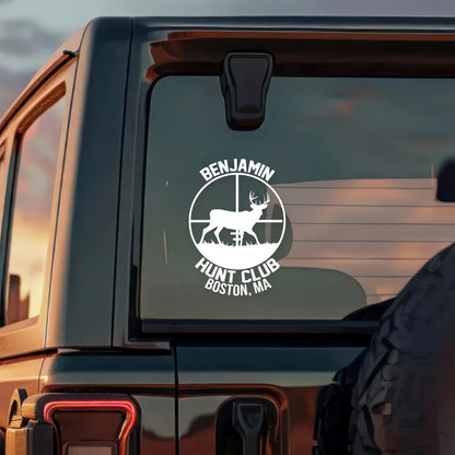 Custom Hunting Club Car Decal for Dad with personalized design details for meaningful gifting