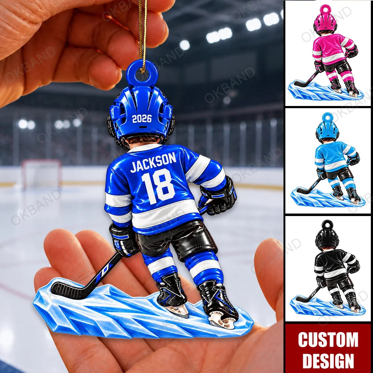 Custom Name & Number Personalized Hockey Ornament - Wooden Ice Hockey Keepsake Gift