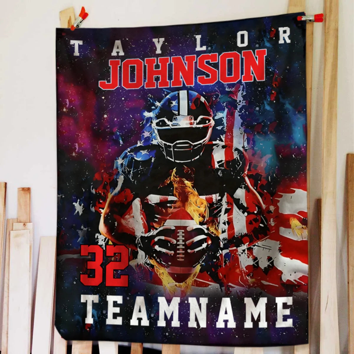 Custom Name & Number Football Blanket - Personalized American Football Throw for Boys