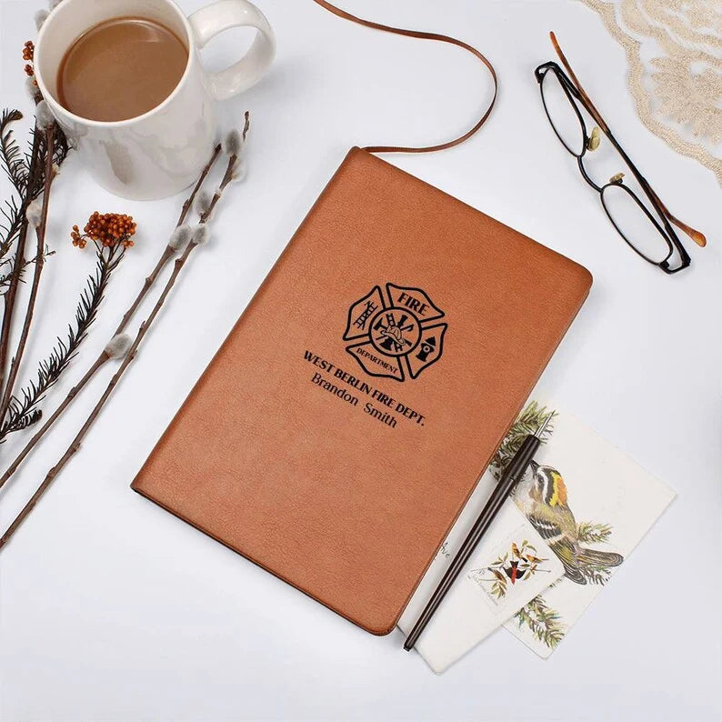 Personalized Firefighter Leather Journal - Custom Fireman Notebook & Station Keepsake Gift for Heroes