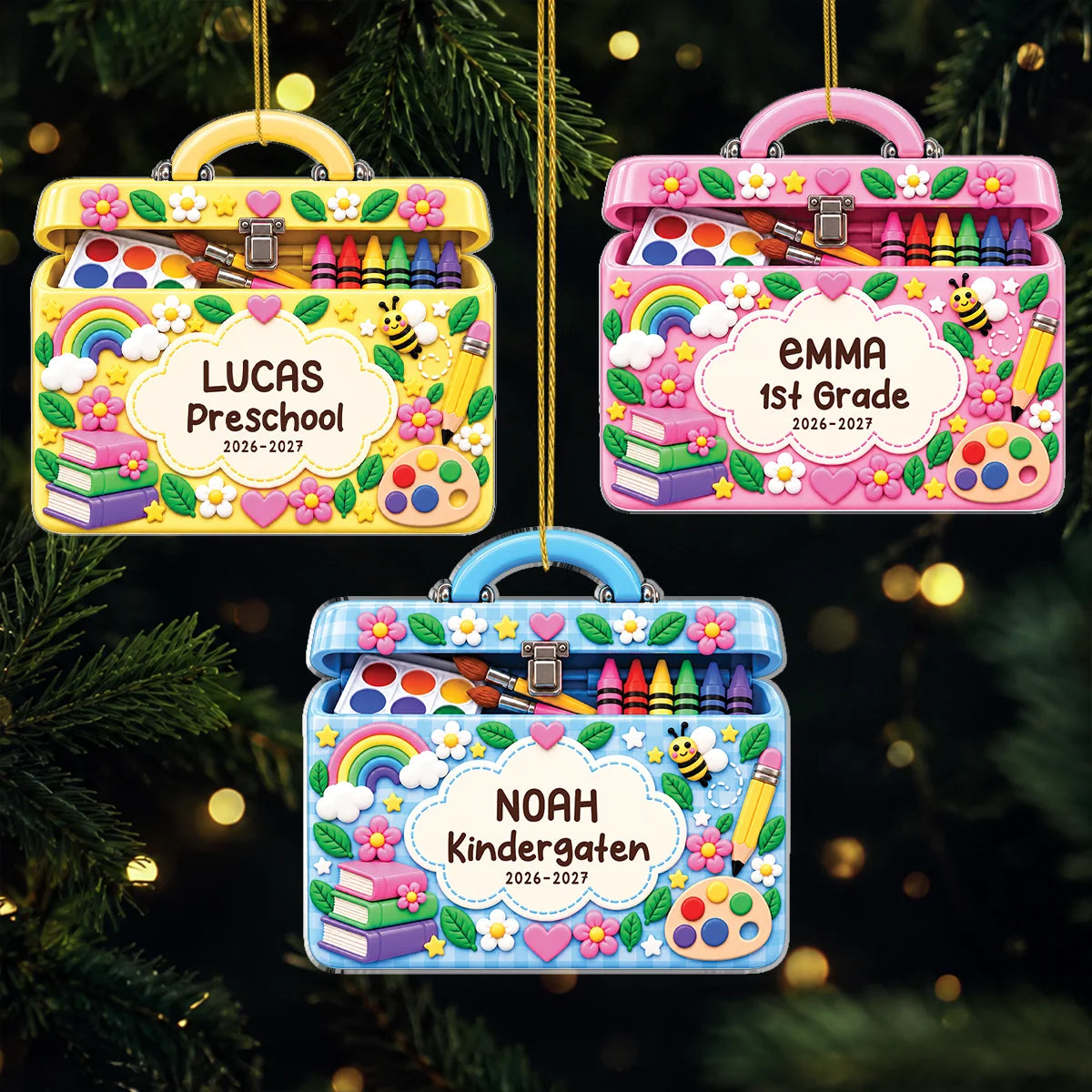 Back To School Art Kit Personalized Acrylic Ornament with Crayons - Kindergarten Keepsake for Kids