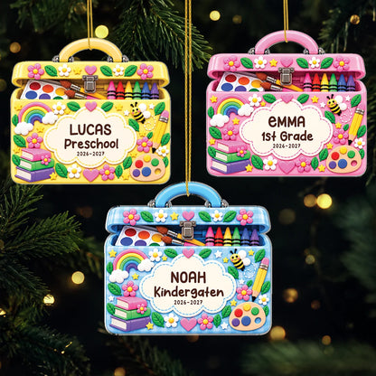 Back To School Art Kit Personalized Acrylic Ornament with Crayons - Kindergarten Keepsake for Kids