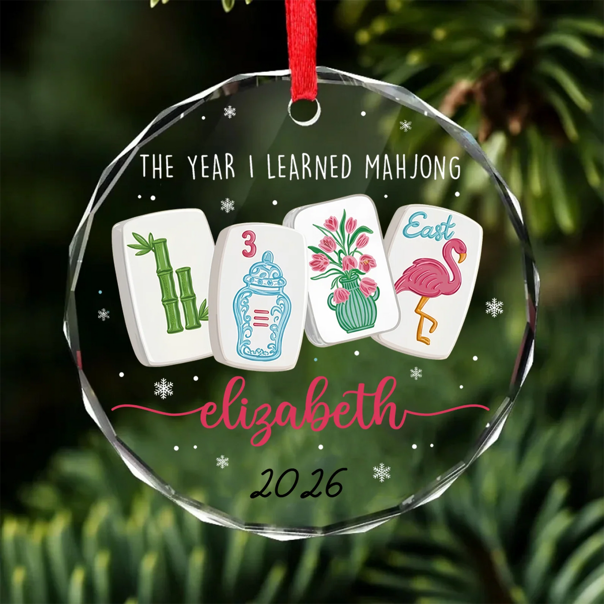 "The Year I Learned Mahjong" Personalized Glass Ornament - Custom Name Game Keepsake for Christmas