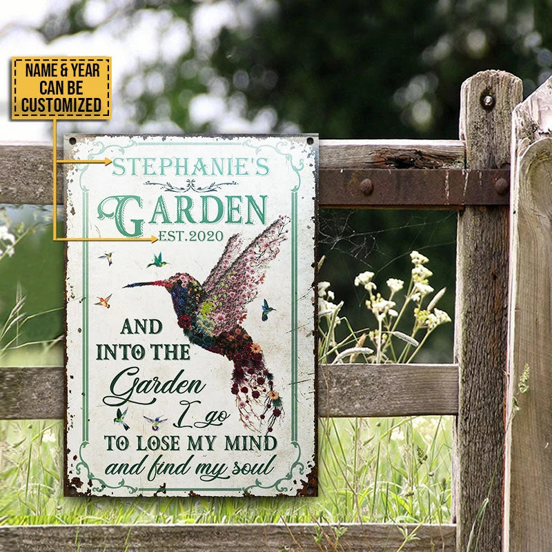 And Into The Garden I Go Hummingbird Metal Sign - Personalized Custom Garden Decor Gift