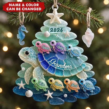 Personalized Turtle Grandma Acrylic Ornament - Custom Sea Turtle Family Christmas Keepsake