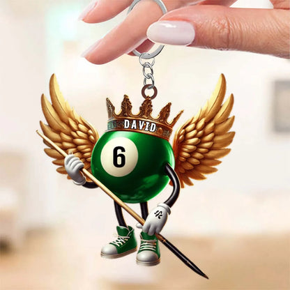 Custom Name Billiard Keychain - Personalized Pool Player Crown Acrylic Accessory