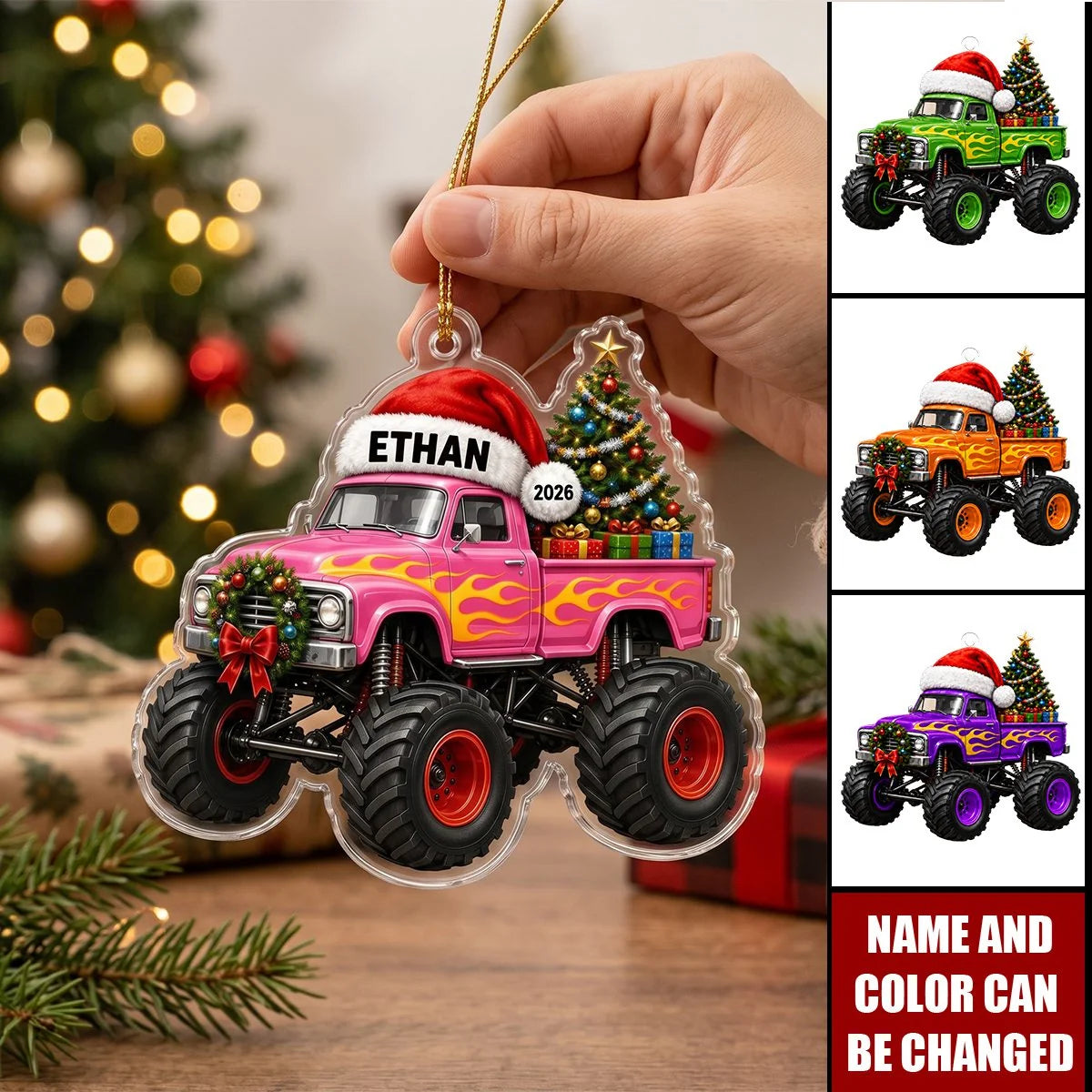 Custom Monster Truck Christmas Ornament - Personalized Acrylic Holiday Keepsake
