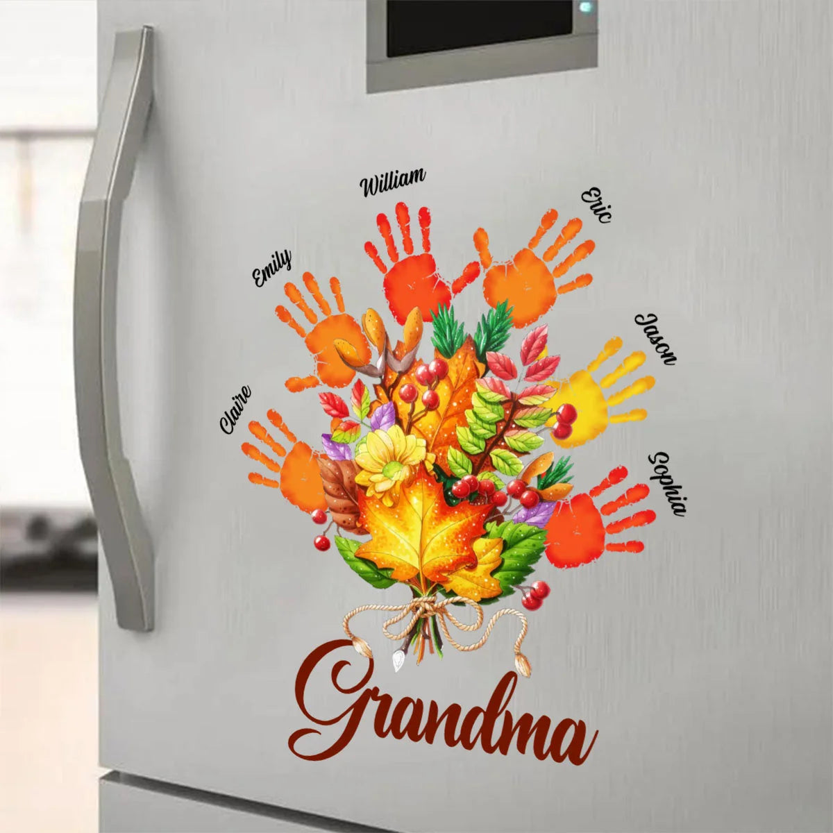 Grandma Personalized Fall Handprint Decal - Custom Grandkids Names Sticker Gift