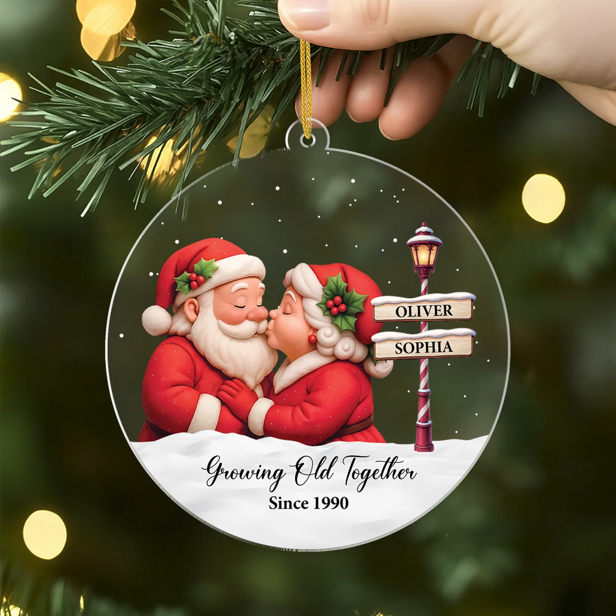 Growing Old Together Personalized Acrylic Ornament - Cute Santa Claus Keepsake for Couples