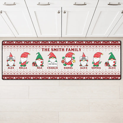 Merry Christmas Gnome Runner Rug - Personalized Kitchen Mat for Family Holiday Decor