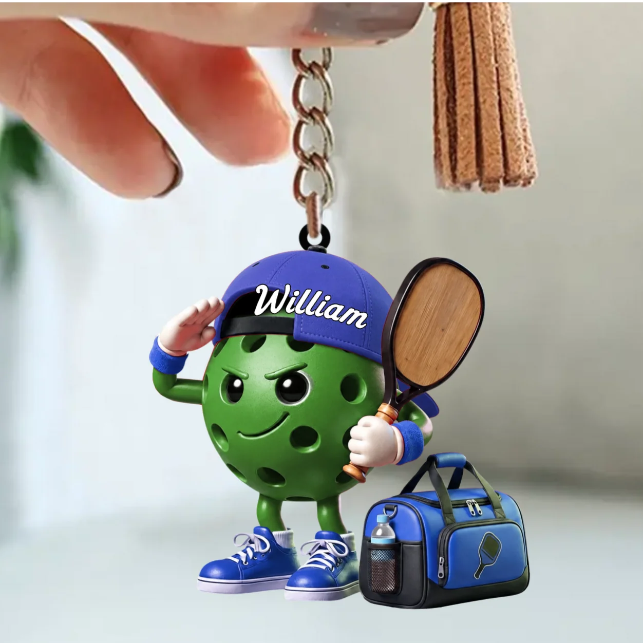 Salute Pickleball Mascot Keychain - Personalized Pickleball Gift for Players & Coaches