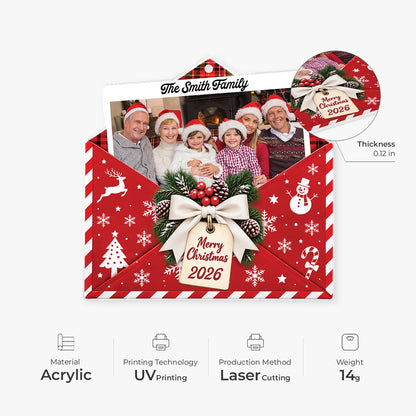 Merry Christmas Envelope Photo Personalized Acrylic Ornament - Holiday Keepsake Gift for Family