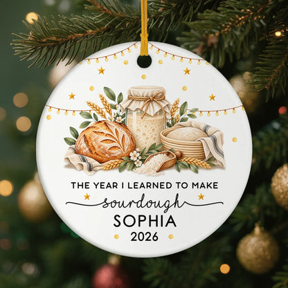 "The Year I Learned to Make Sourdough" Personalized Ceramic Ornament - Custom Gift for Bakers