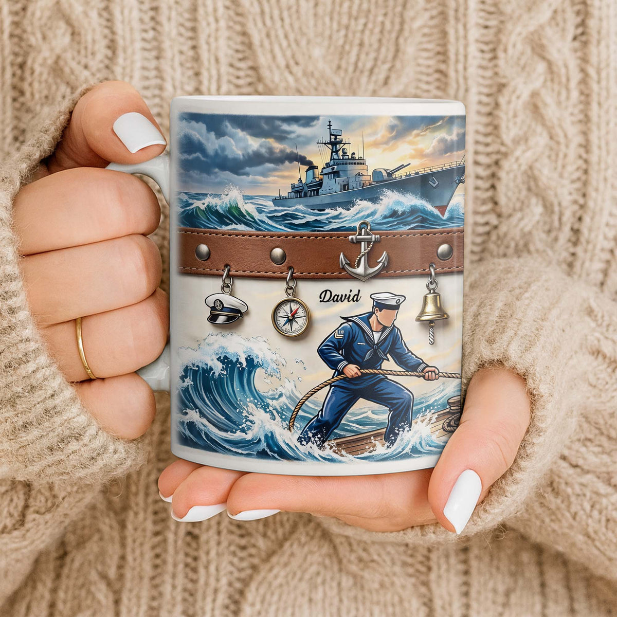 To My Courageous Sailor, Ship And Ocean Waves Design