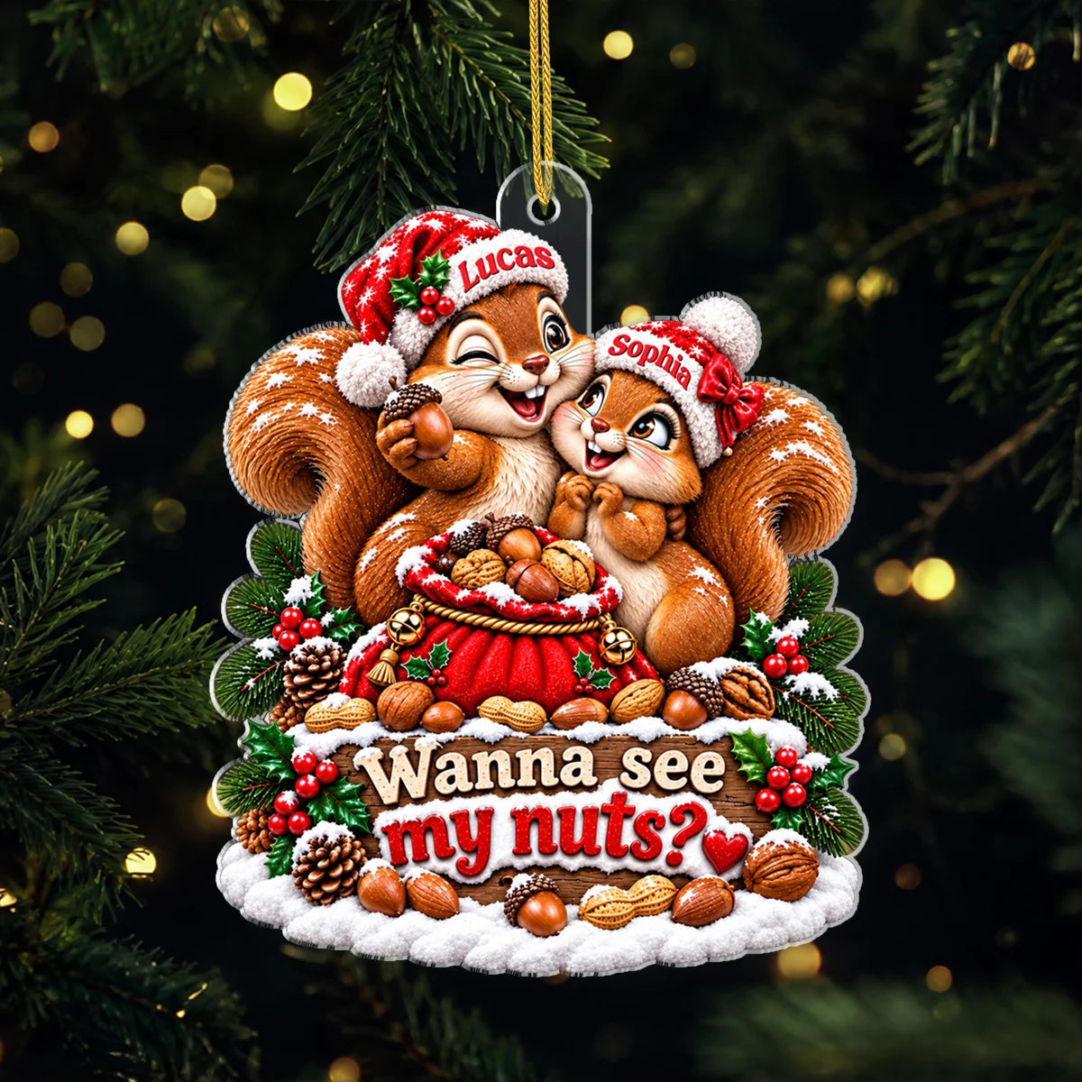 Wanna See My Nuts Squirrel - Personalized Acrylic Ornament for Couples Holiday Gift