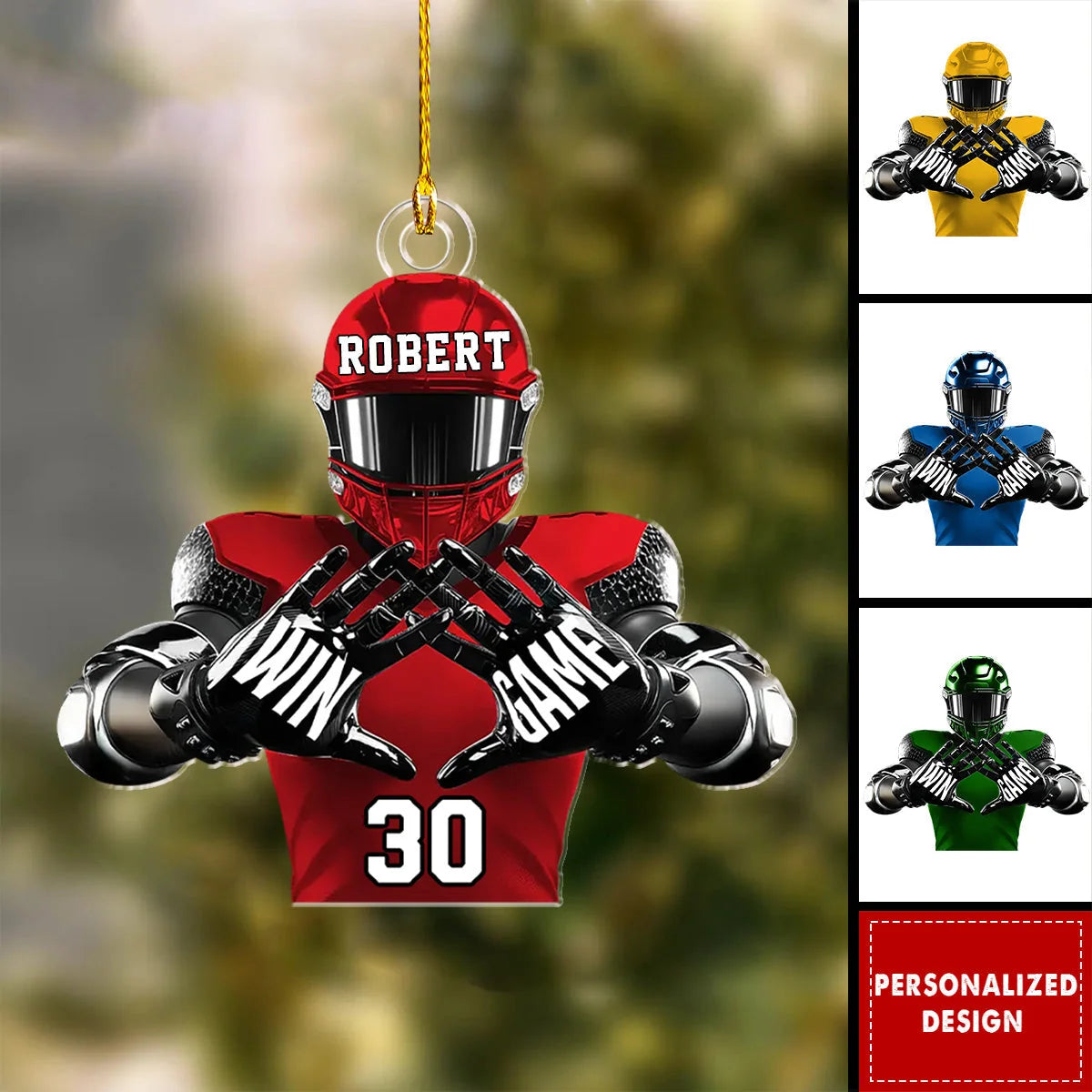 Game Win Football Player Personalized Acrylic Ornament - Christmas Keepsake for Son & Boy