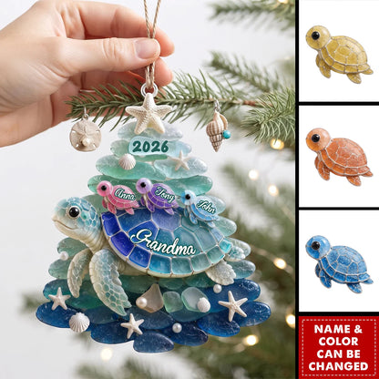 Personalized Turtle Grandma Acrylic Ornament - Custom Sea Turtle Family Christmas Keepsake
