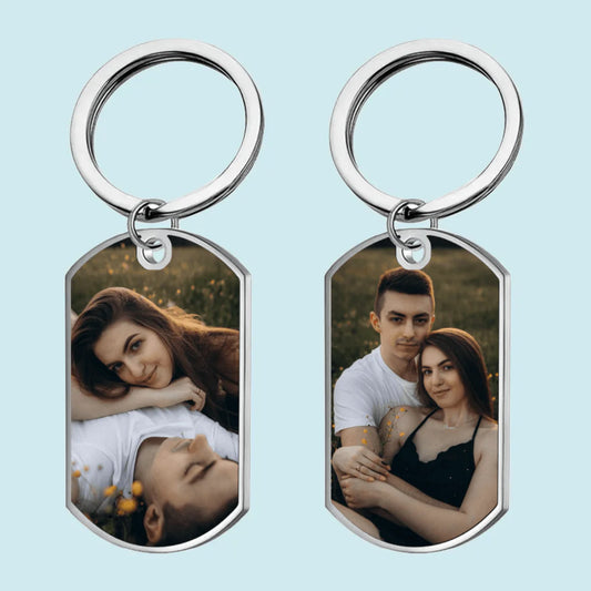 Personalized custom photo keychain with couple picture print - perfect anniversary and valentine gift for boyfriend