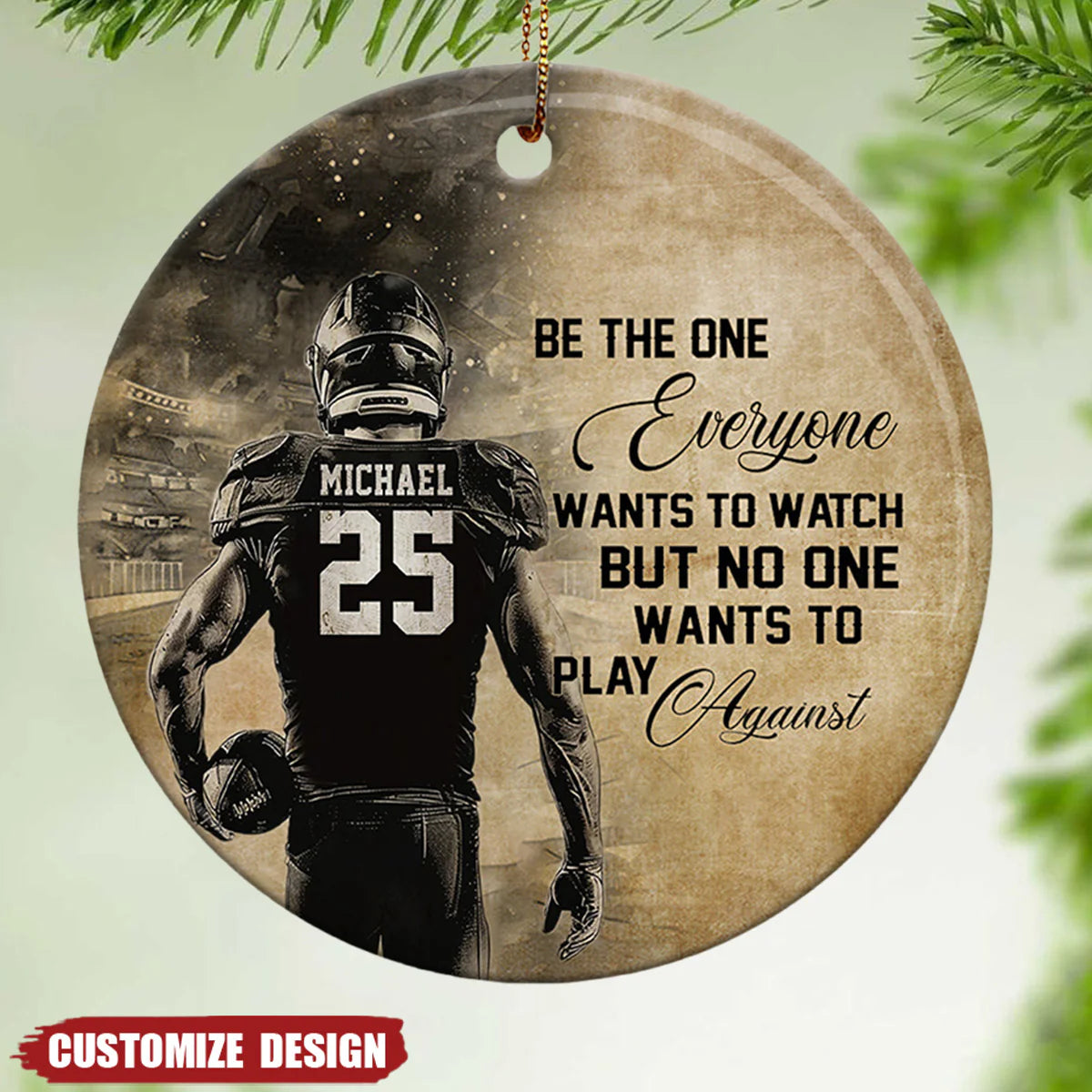 Personalized Football Ceramic Ornament personalization view for Son/Grandson