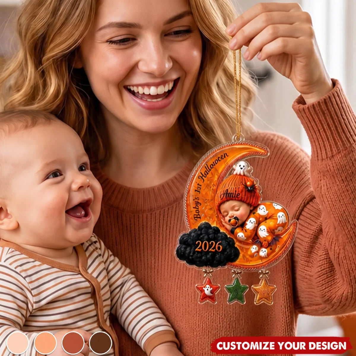 Baby's 1st Halloween - Personalized Sleeping on Moon Acrylic Ornament