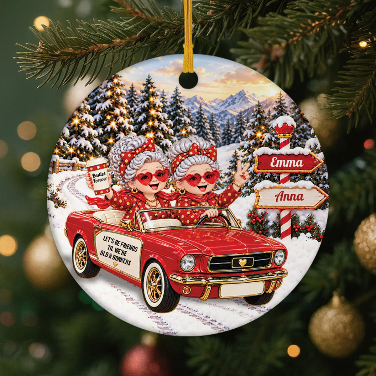 Old & Bonkers Personalized Besties Ceramic Ornament - Custom Christmas Gift for Friends