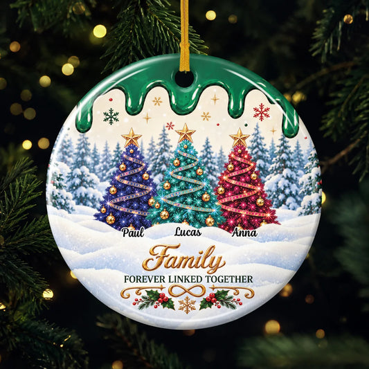"Forever Linked Together" Personalized Ceramic Ornament for Siblings - Custom Family Christmas Keepsake