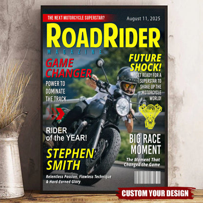 Canvas / Poster material and size view - Personalized Motorcycle Magazine Poster