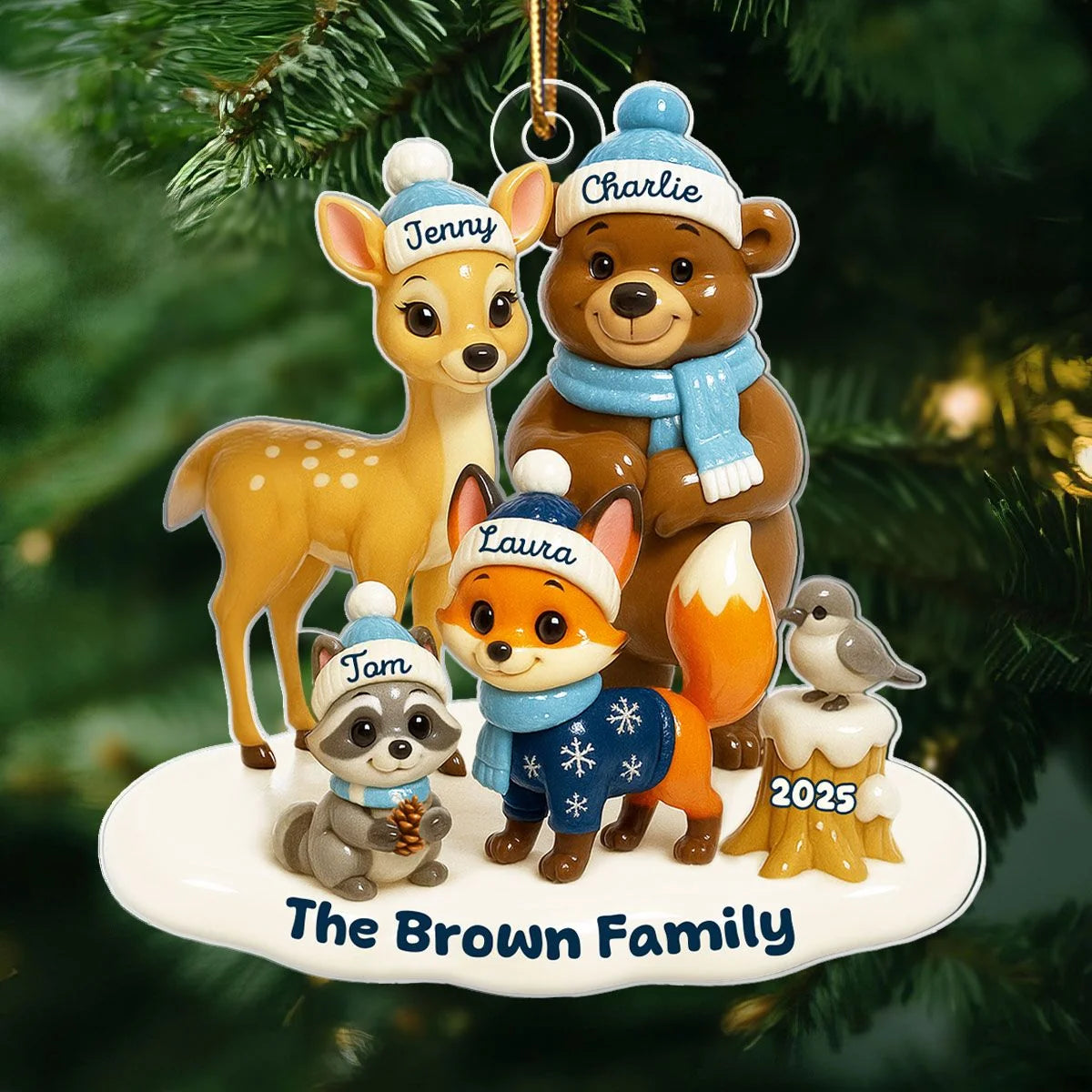 Woodland Animal Family Personalized Acrylic Ornament - Custom Christmas Keepsake for Mom & Dad