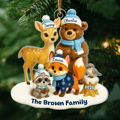 Woodland Animal Family Personalized Acrylic Ornament - Custom Christmas Keepsake for Mom & Dad
